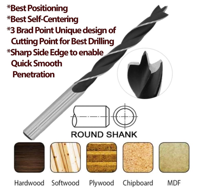 MAX-CRAFT Wood Brad Point Drill Bit Set 1/8 in. 20Pcs Spur Point Stubby Woodworking Drill Bits - Image 5